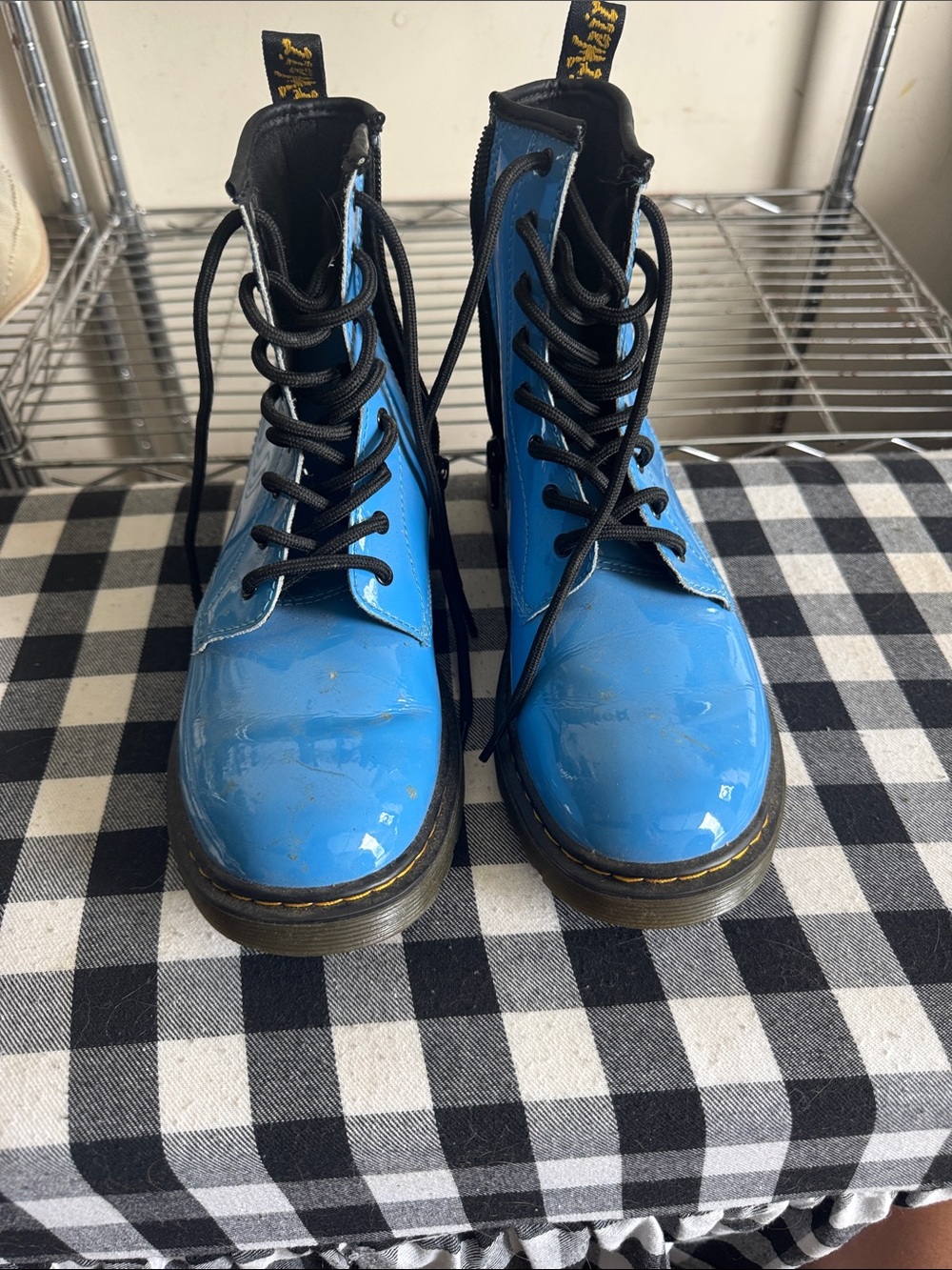 Dr. Martens Patent Blue Lace-Up Combat Boots